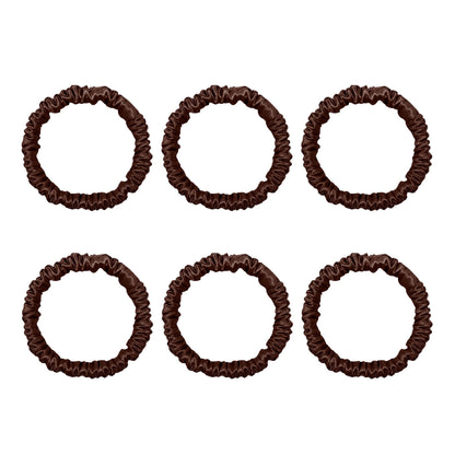 6 Pack Premium Mini Mulberry Silk Scrunchies - Chocolate