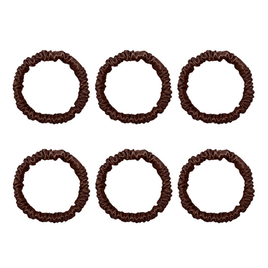 6 Pack Premium Mini Mulberry Silk Scrunchies - Chocolate