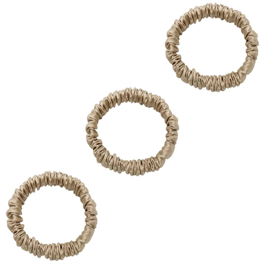 3 Pack Premium Mulberry Silk Scrunchies - Champagne Gold - Mini - Lovesilk.co.nz