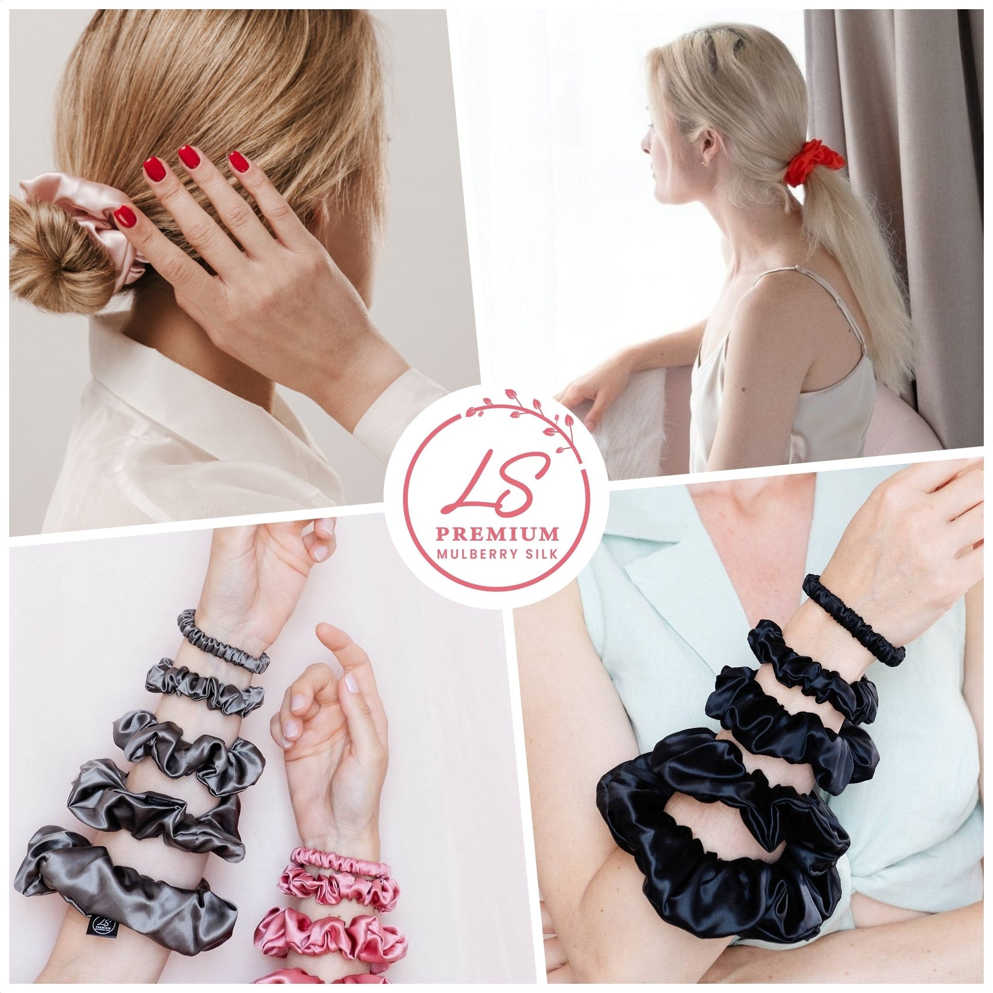 Silk Scrunchies Set - Navy Blue - Mini, Small, Medium - LS Silk AU