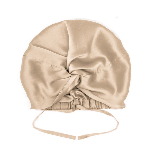 Champagne Mulberry Silk Hair Bonnet – Double-Lined, Adjustable Fit