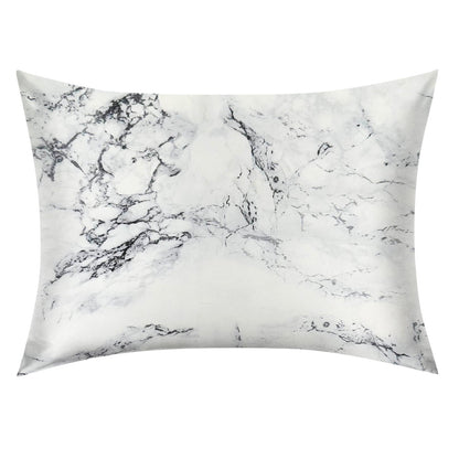 Calacatta Marble Silk Pillowcase -  Queen Size, Zip Closure