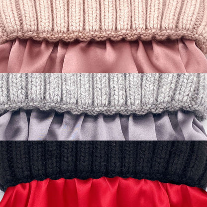 Mulberry Silk-Lined Slim Ribbed Beanie – Cashmere Blend with Removable Pom Pom -Pink