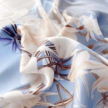 Blue Magnolia long mulberry silk scarf, view 3 – LS Silk
