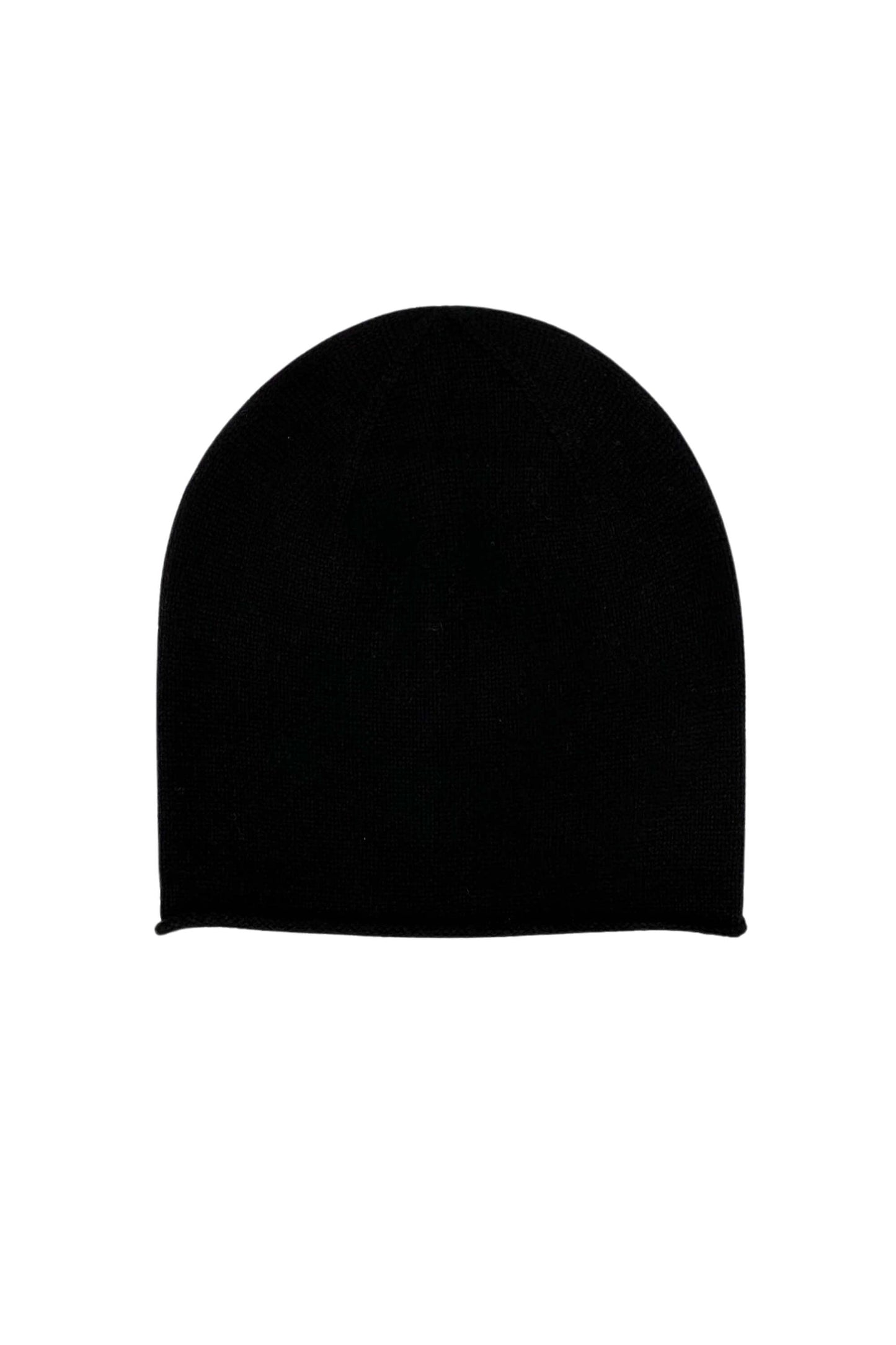 Cashmere Unisex Roll-Edge Beanie - Black