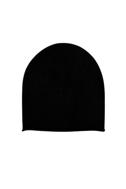 Cashmere Unisex Roll-Edge Beanie - Black