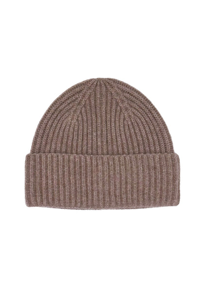 Cashmere Unisex Striped Beanie - Chestnut