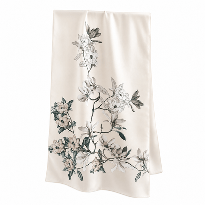 Moonlit Magnolia long mulberry silk scarf – LS Silk