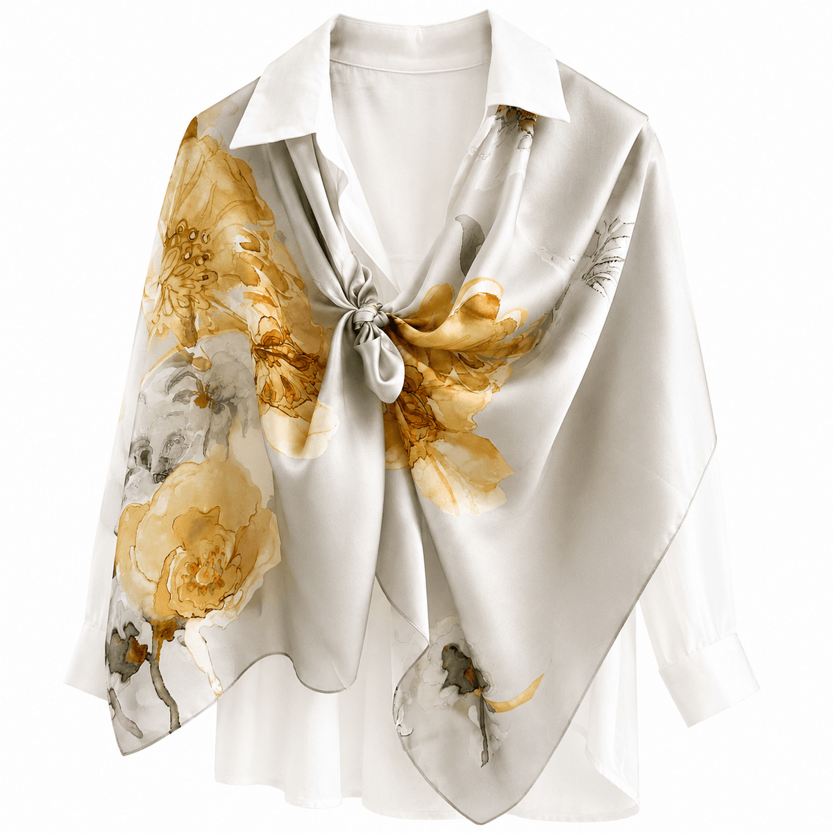 Golden Bloom long mulberry silk scarf, view 4 – LS Silk
