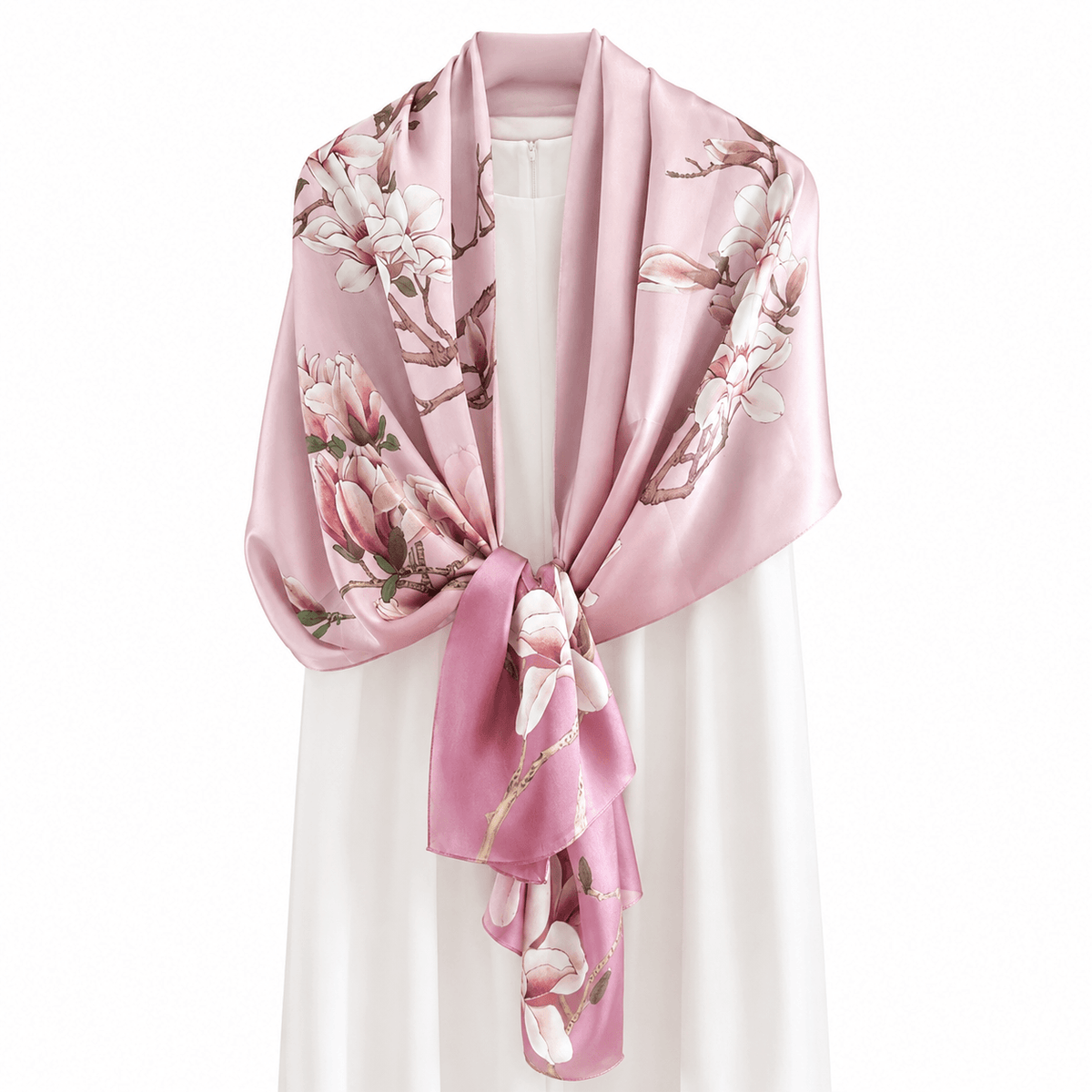 Magnolia Serenity long mulberry silk scarf, view 4 – LS Silk