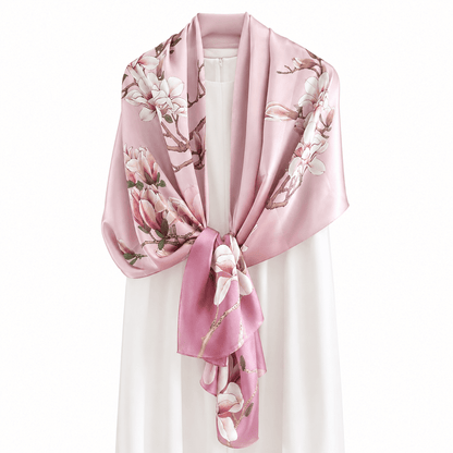 Magnolia Serenity long mulberry silk scarf, view 4 – LS Silk