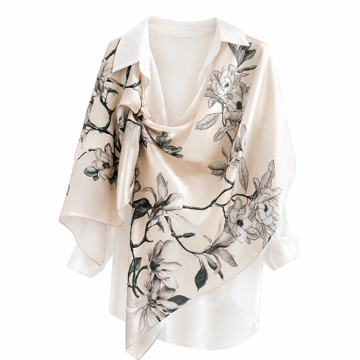 Moonlit Magnolia long mulberry silk scarf, view 2 – LS Silk