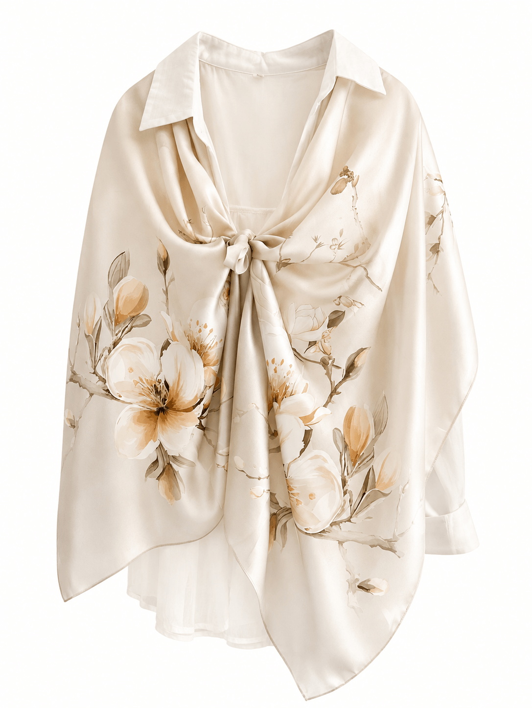 Champagne Blossom long mulberry silk scarf, view 2 – LS Silk