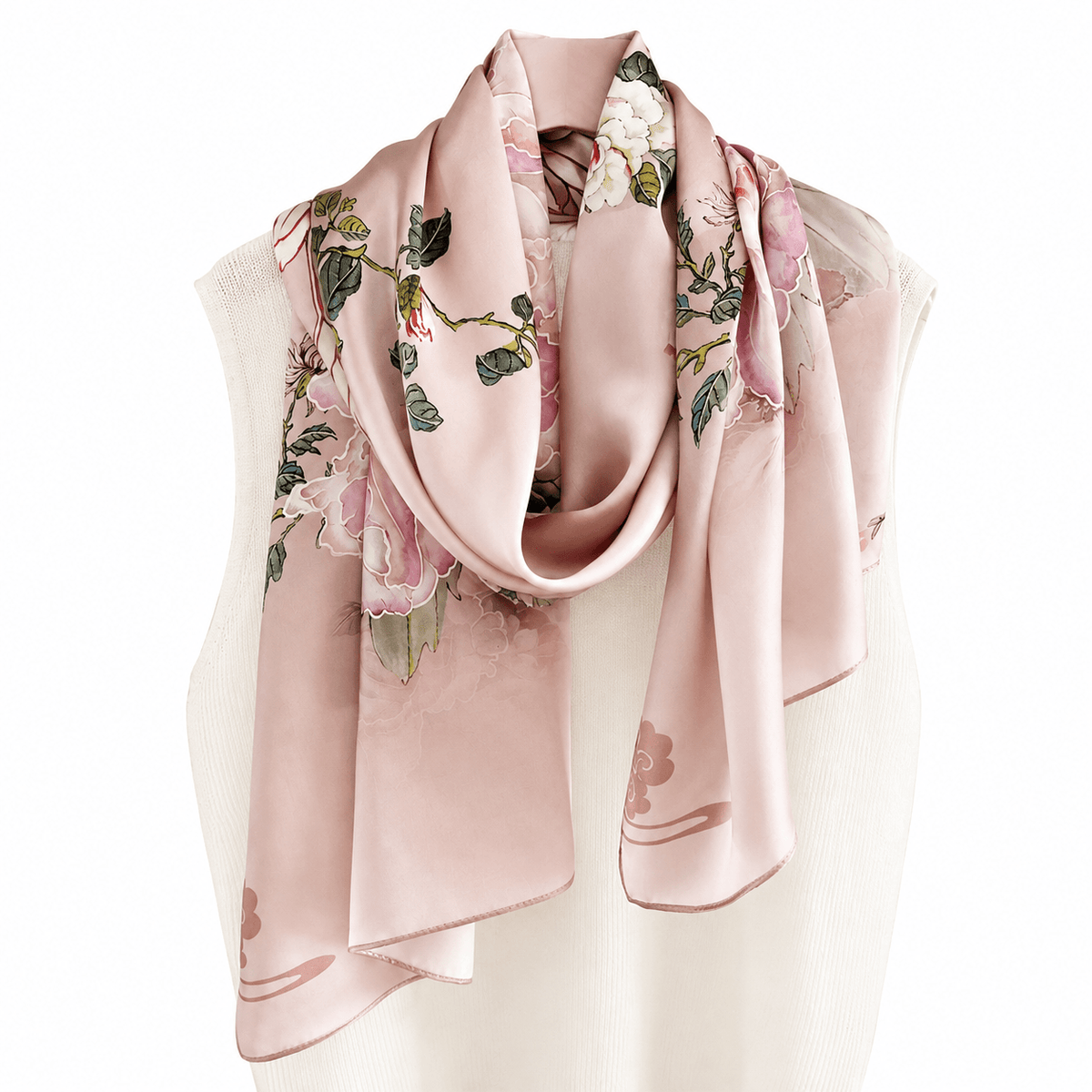 Antique Rose long mulberry silk scarf, view 4 – LS Silk