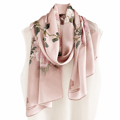 Antique Rose long mulberry silk scarf, view 4 – LS Silk