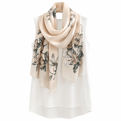 Moonlit Magnolia long mulberry silk scarf, view 3 – LS Silk