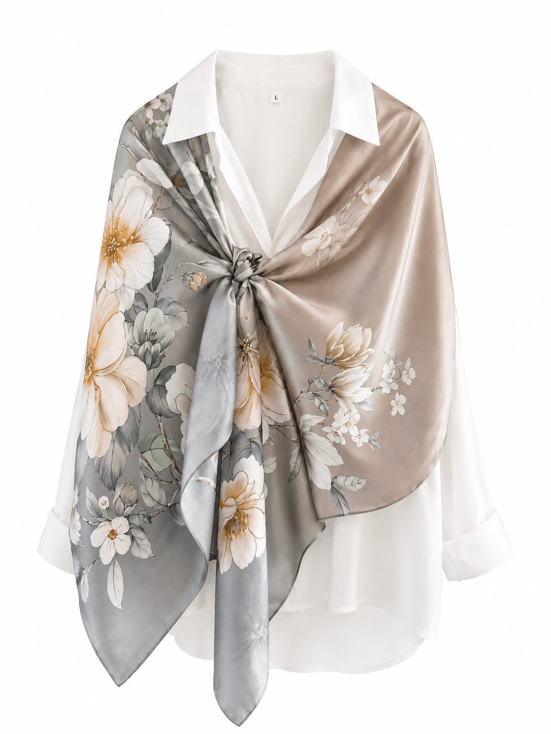 Smoke Camellia long mulberry silk scarf, view 2 – LS Silk