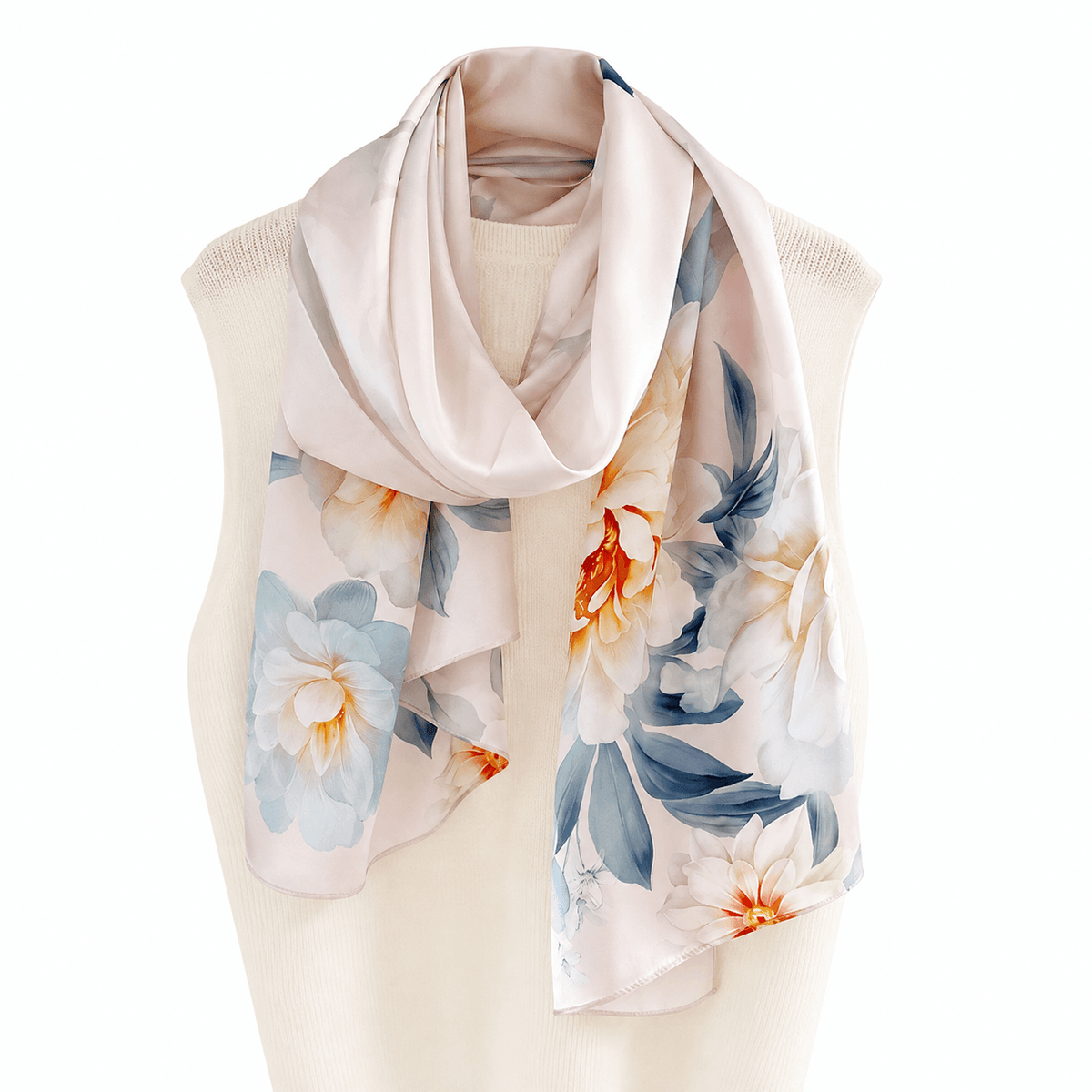 Blush Cascade long mulberry silk scarf, view 2 – LS Silk