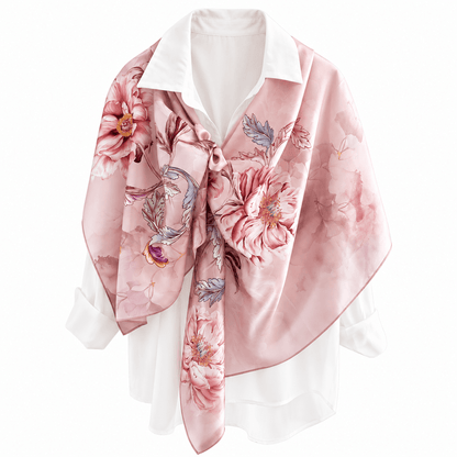 Rosewater Peony long mulberry silk scarf, view 2 – LS Silk