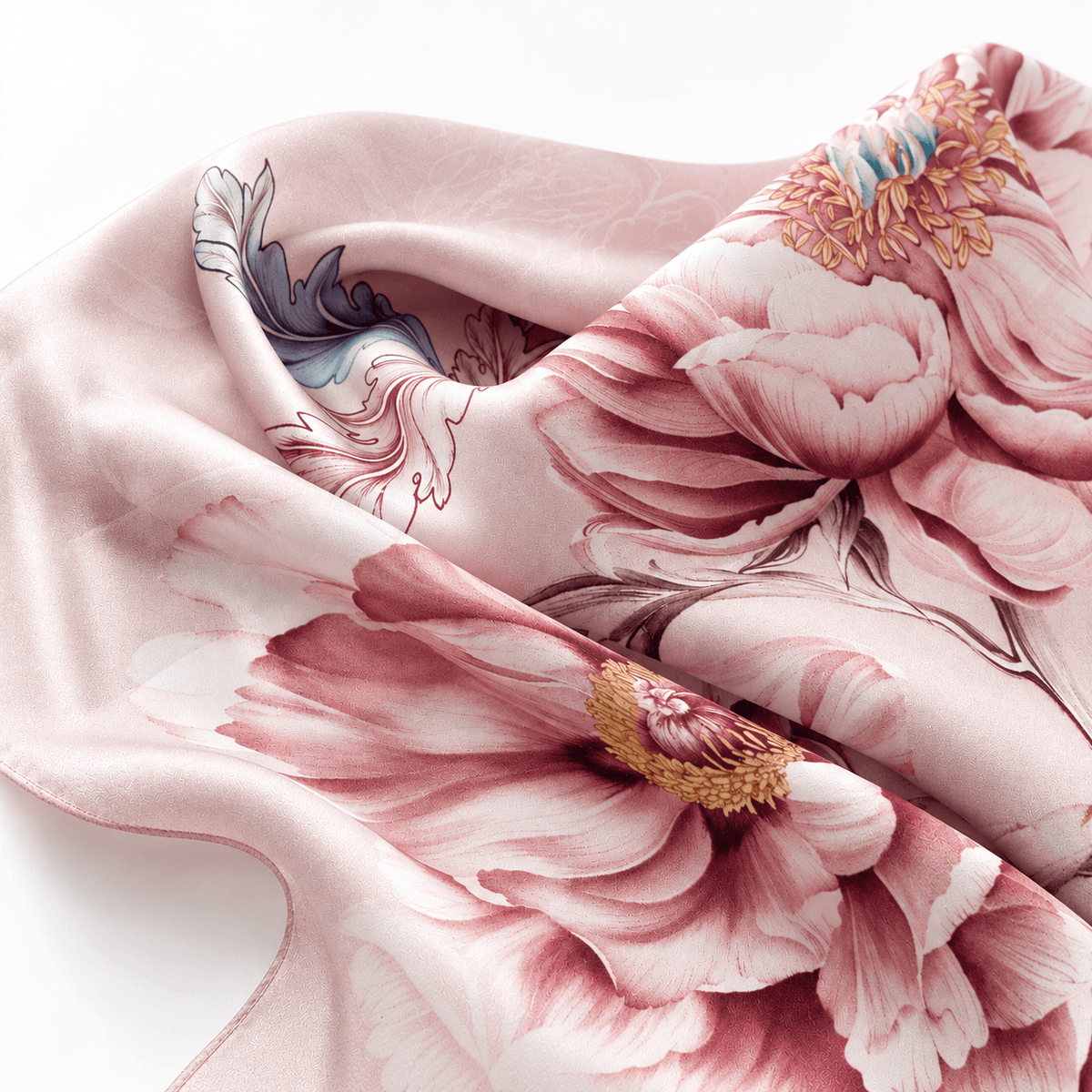 Rosewater Peony long mulberry silk scarf, view 3 – LS Silk