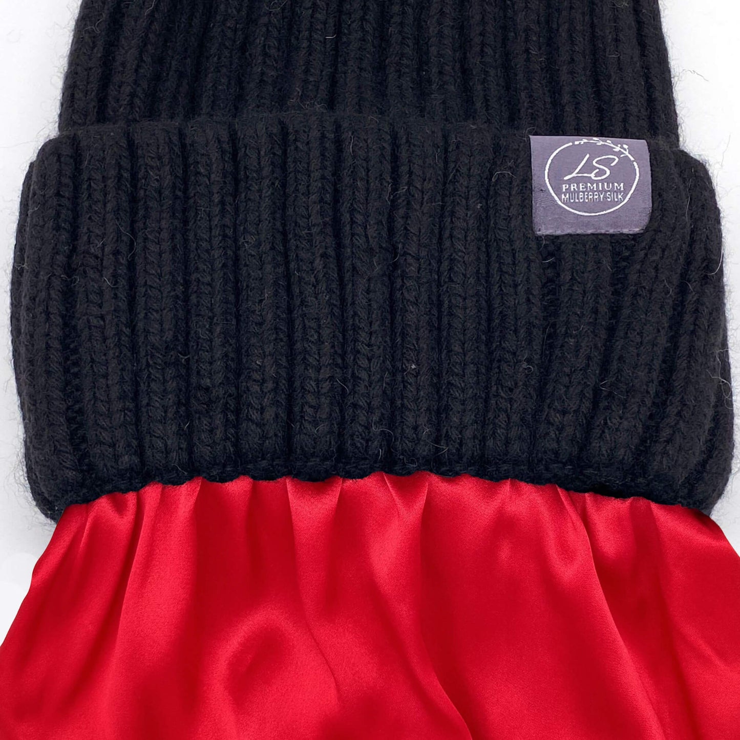 Mulberry Silk-Lined Classic Ribbed Beanie Hat – Cashmere Blend with Removable Pom Pom - Grey