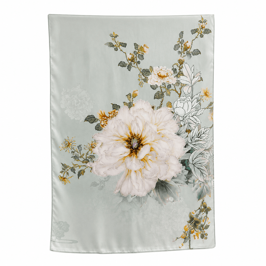 Celadon Peony long mulberry silk scarf – LS Silk